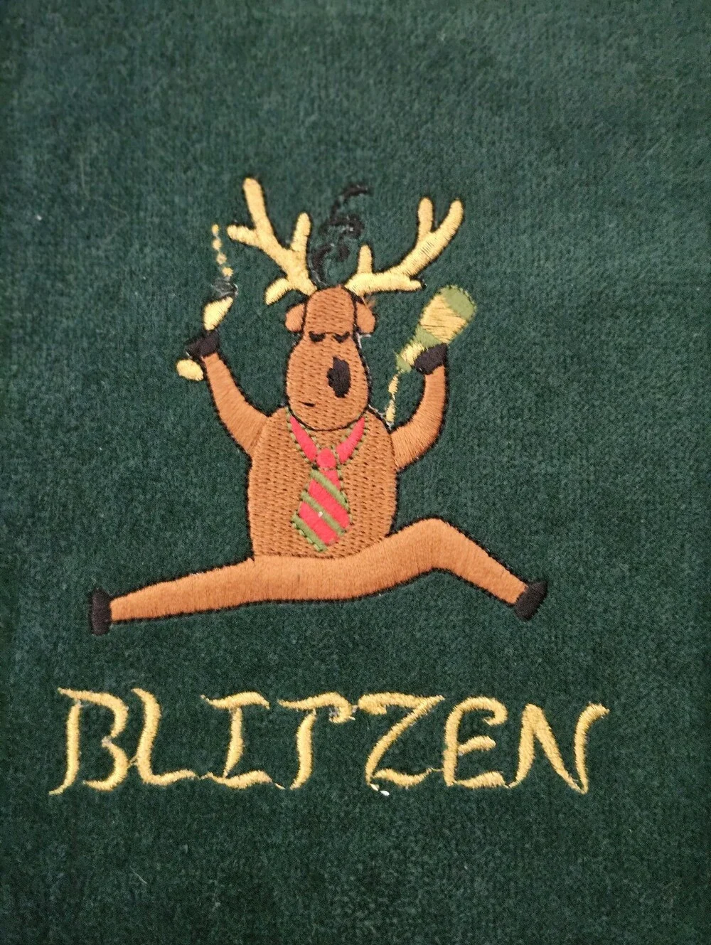 Embroidered Reindeer Holiday Kitchen Towels - Dark Green